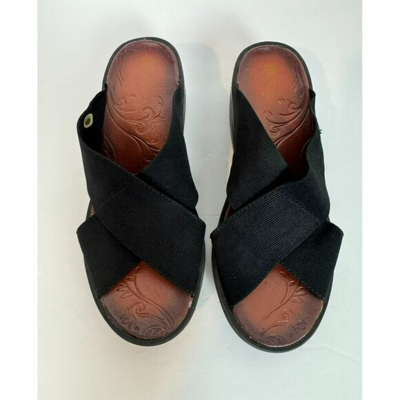 Bzees Desire Sandals Women's Sz 9 Black Comfort Elastic Cross Strap Wedge Slide - Picture 2 of 9